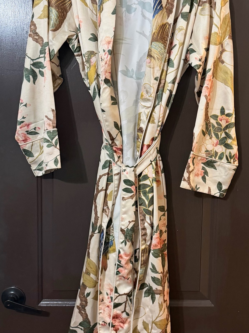 Pottery Barn Floral Cream Robe with Pink & Green Accents